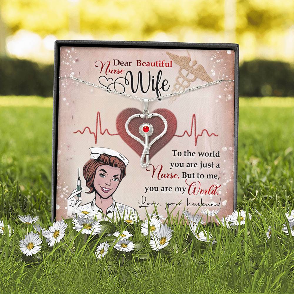 Gift for My Nurse Wife, Stethoscope Necklace with Red Swarovski® Crystal