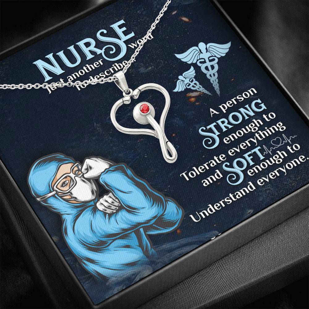 Gift for Nurse, Stethoscope Necklace with Red Swarovski® Crystal