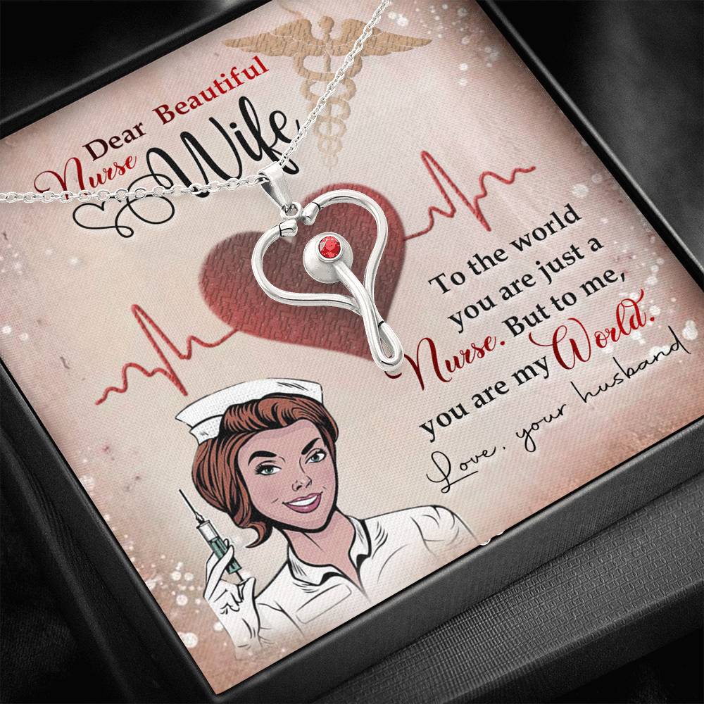 Gift for My Nurse Wife, Stethoscope Necklace with Red Swarovski® Crystal