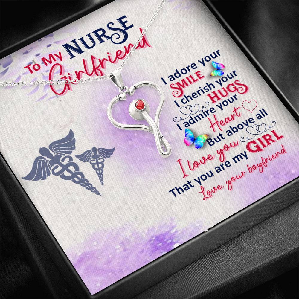 Gift for my Nurse Girlfriend, Stethoscope Necklace with Red Swarovski® Crystal