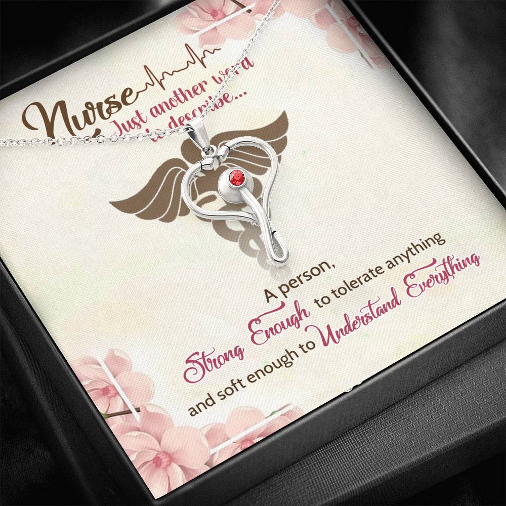 Gift for Nurse, Stethoscope Necklace with Red Swarovski® Crystal