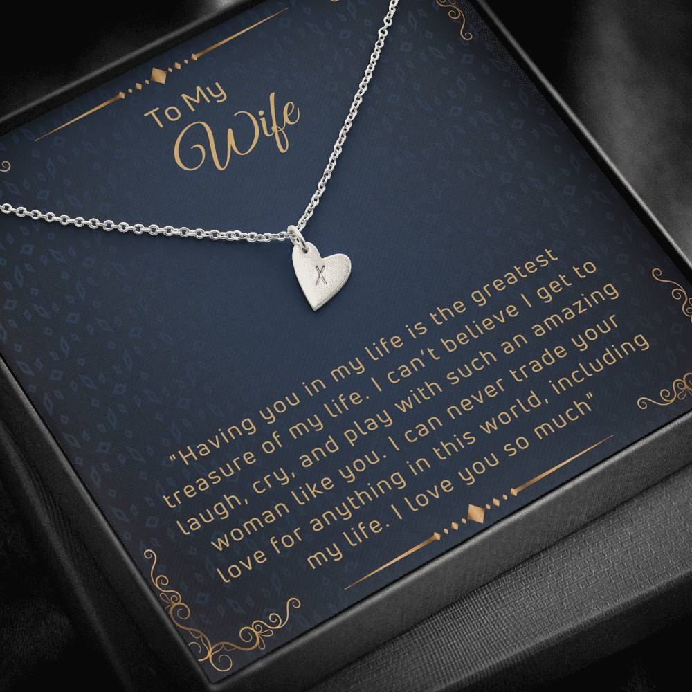 To My Wife Engraved Hearts Necklace with a Message Card