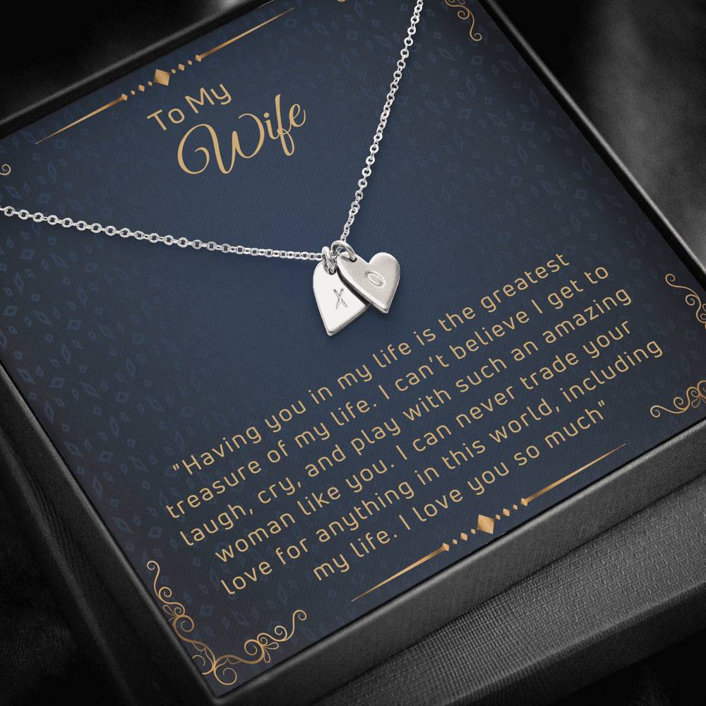 To My Wife Engraved Hearts Necklace with a Message Card