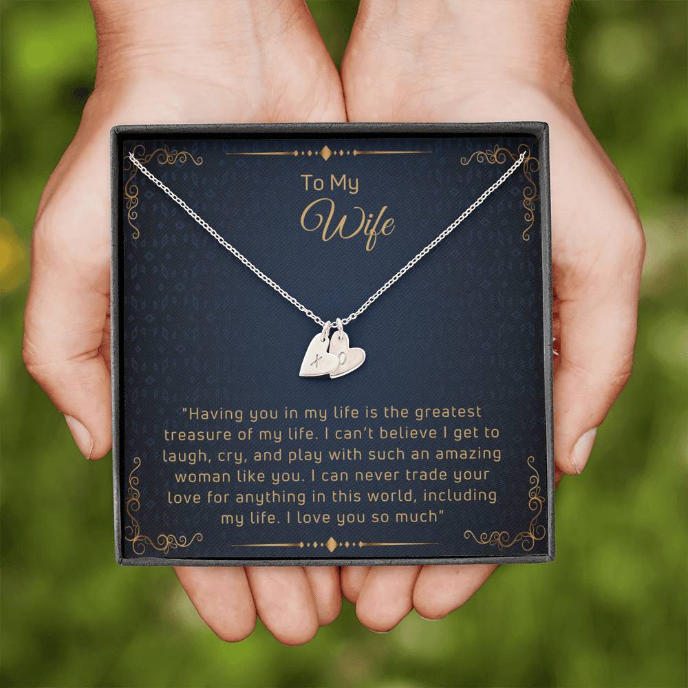 To My Wife Engraved Hearts Necklace with a Message Card