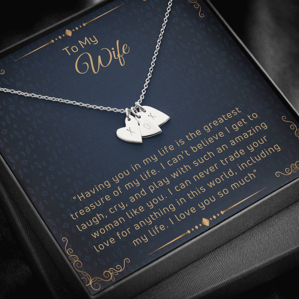 To My Wife Engraved Hearts Necklace with a Message Card