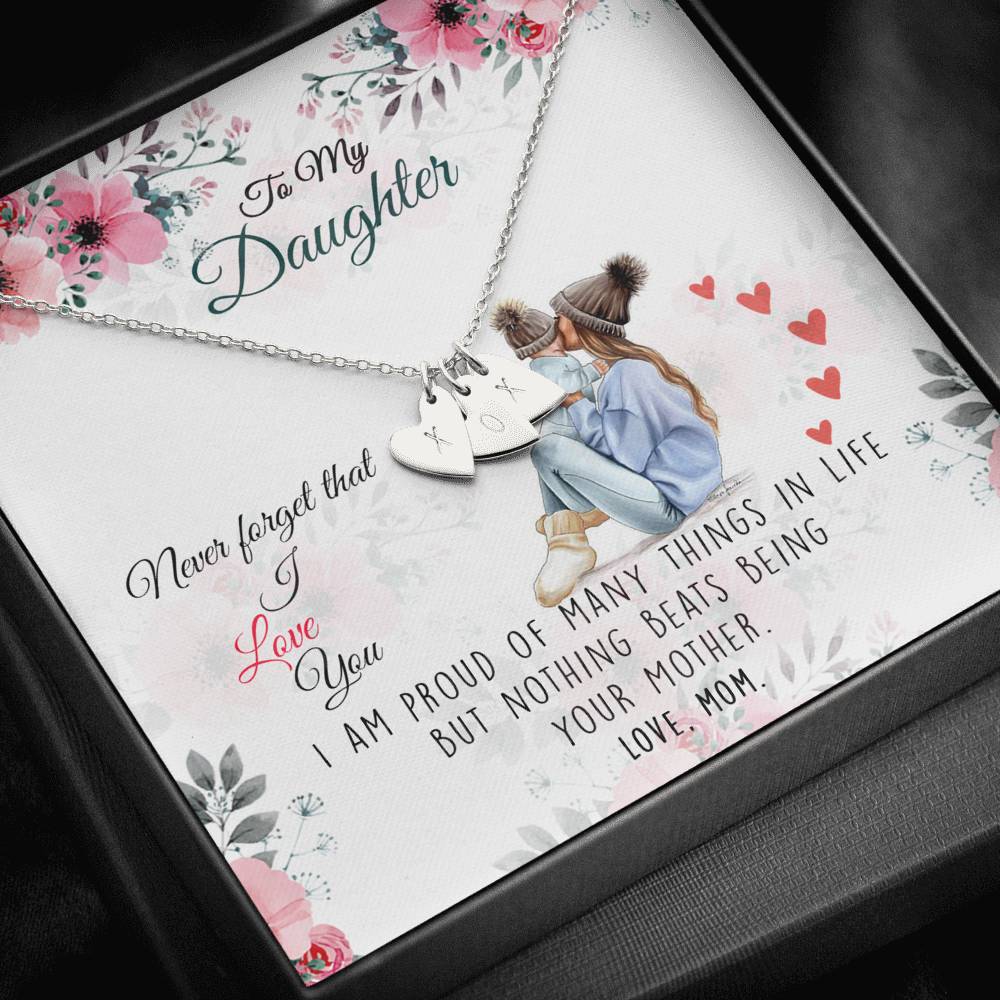 To My Daughter Sweetest Hearts Necklace with a Message Card