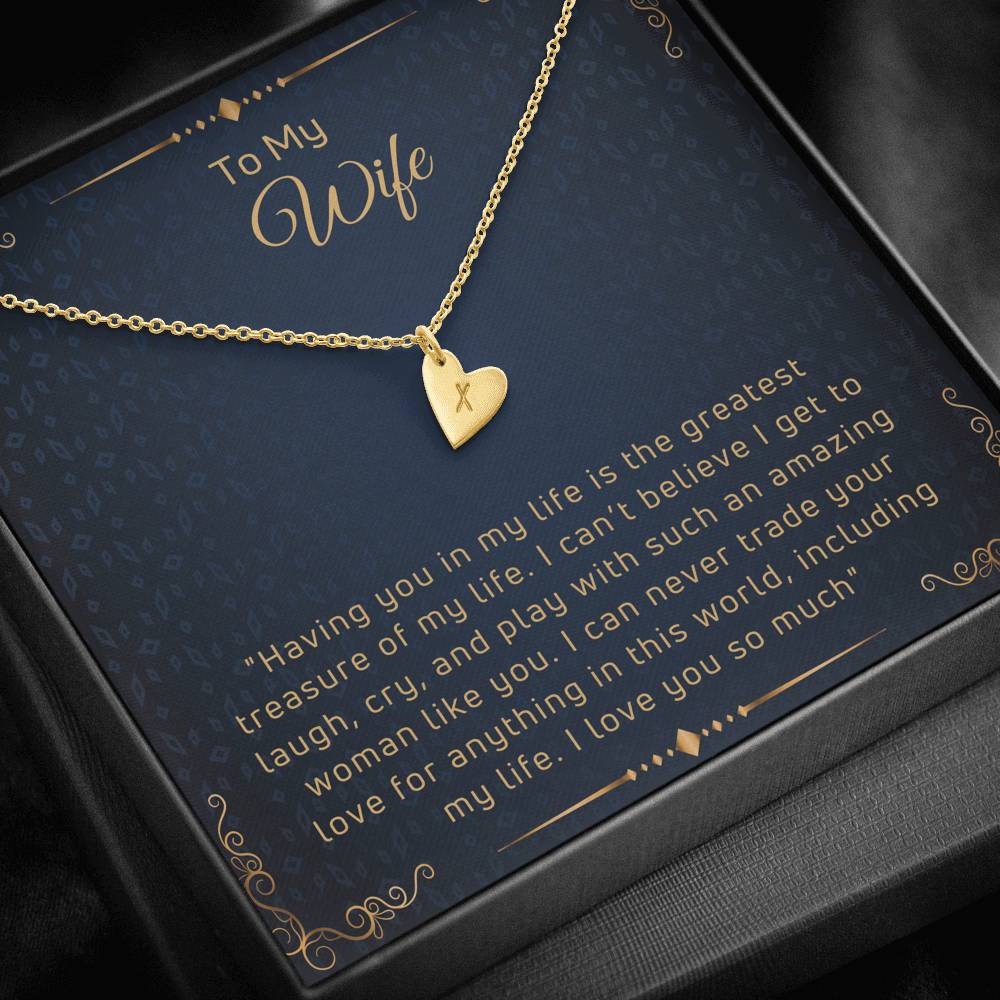 To My Wife Engraved Hearts Necklace with a Message Card
