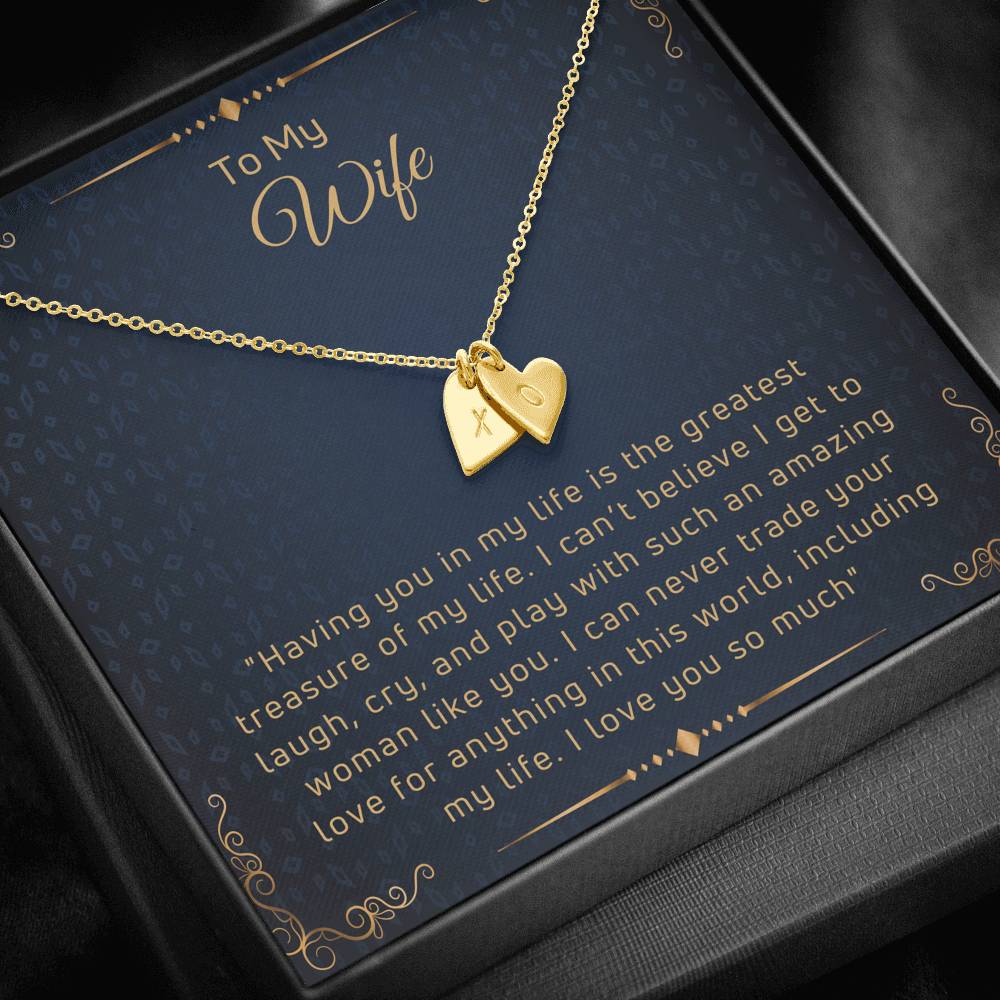 To My Wife Engraved Hearts Necklace with a Message Card