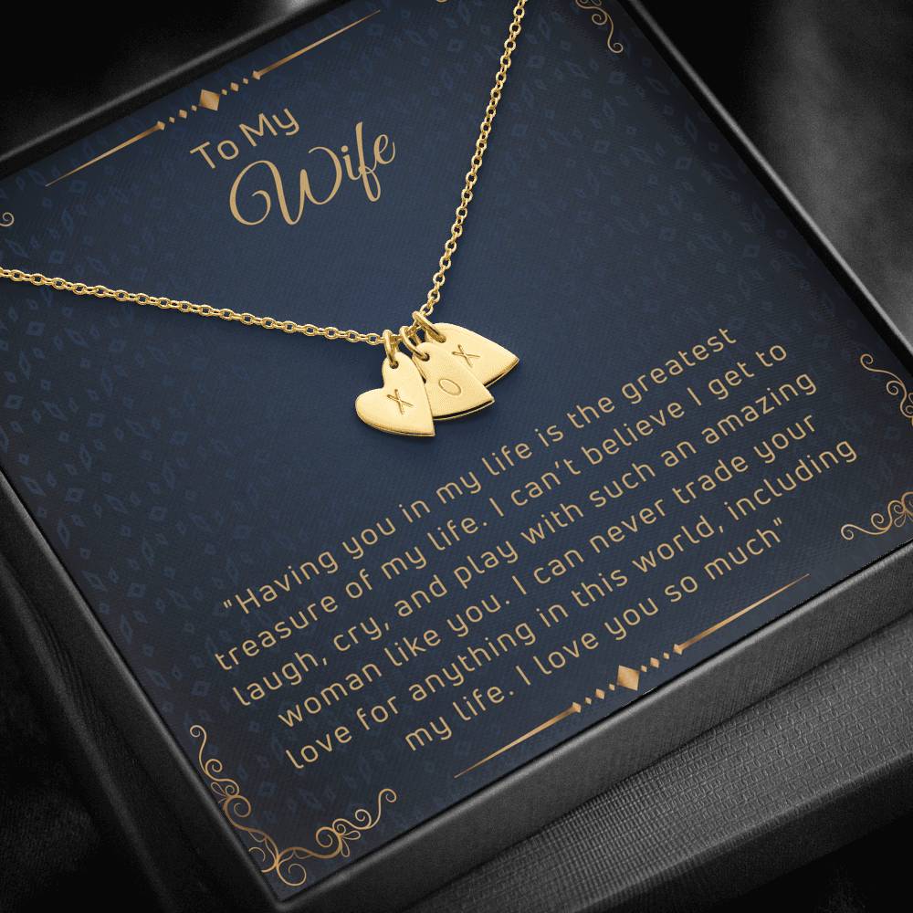 To My Wife Engraved Hearts Necklace with a Message Card