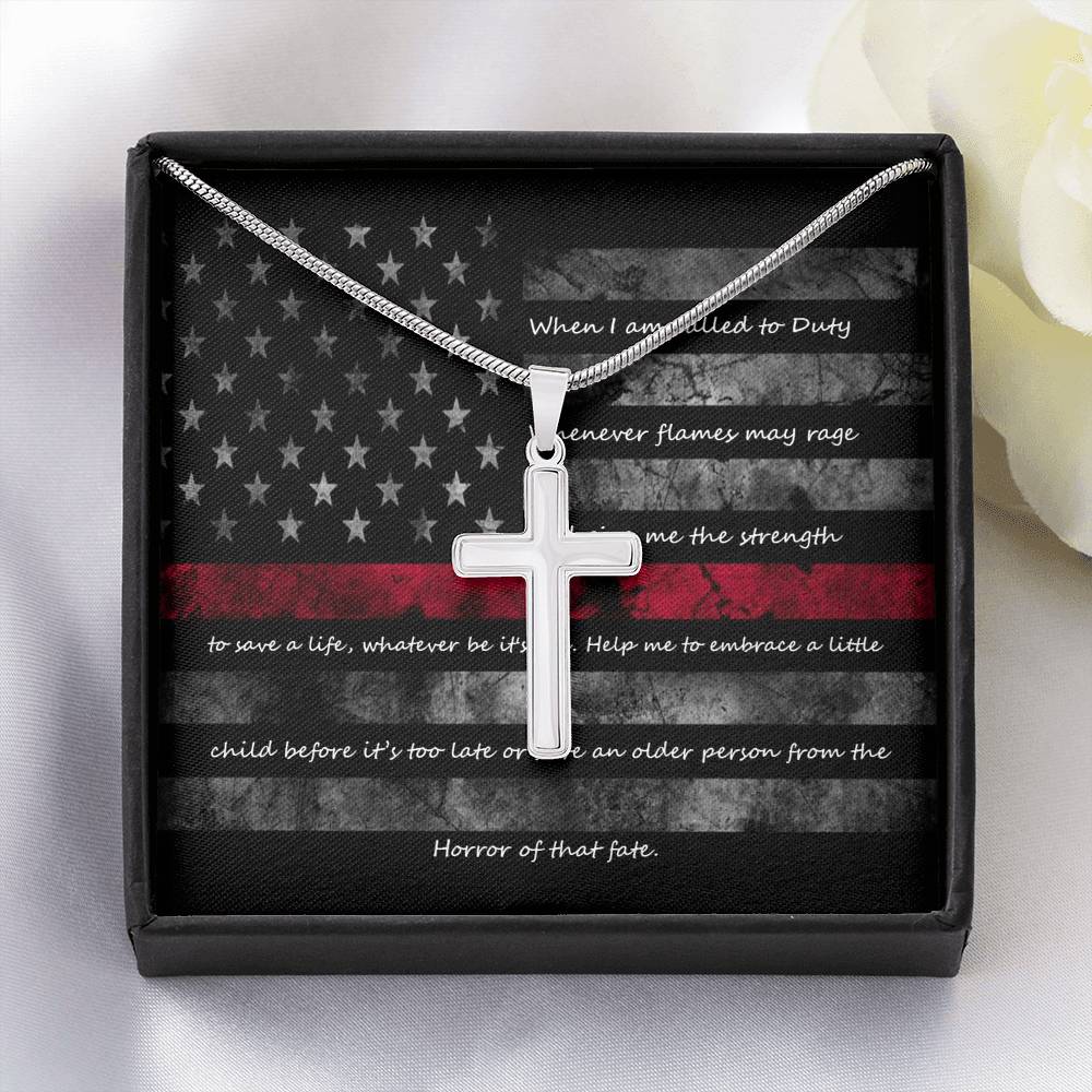 Firefighter Gift Cross Necklace with Message Card