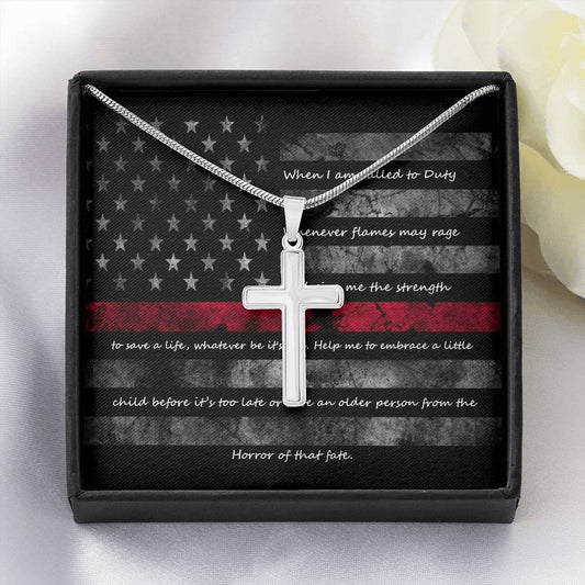 Firefighter Gift Cross Necklace with Message Card