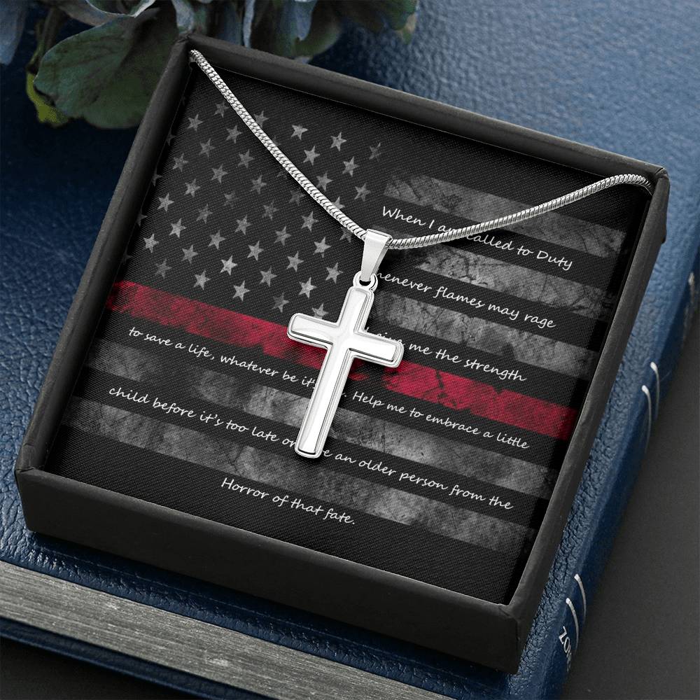 Firefighter Gift Cross Necklace with Message Card