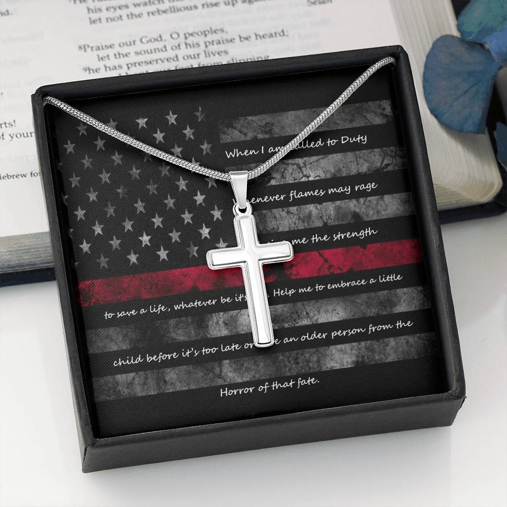 Firefighter Gift Cross Necklace with Message Card
