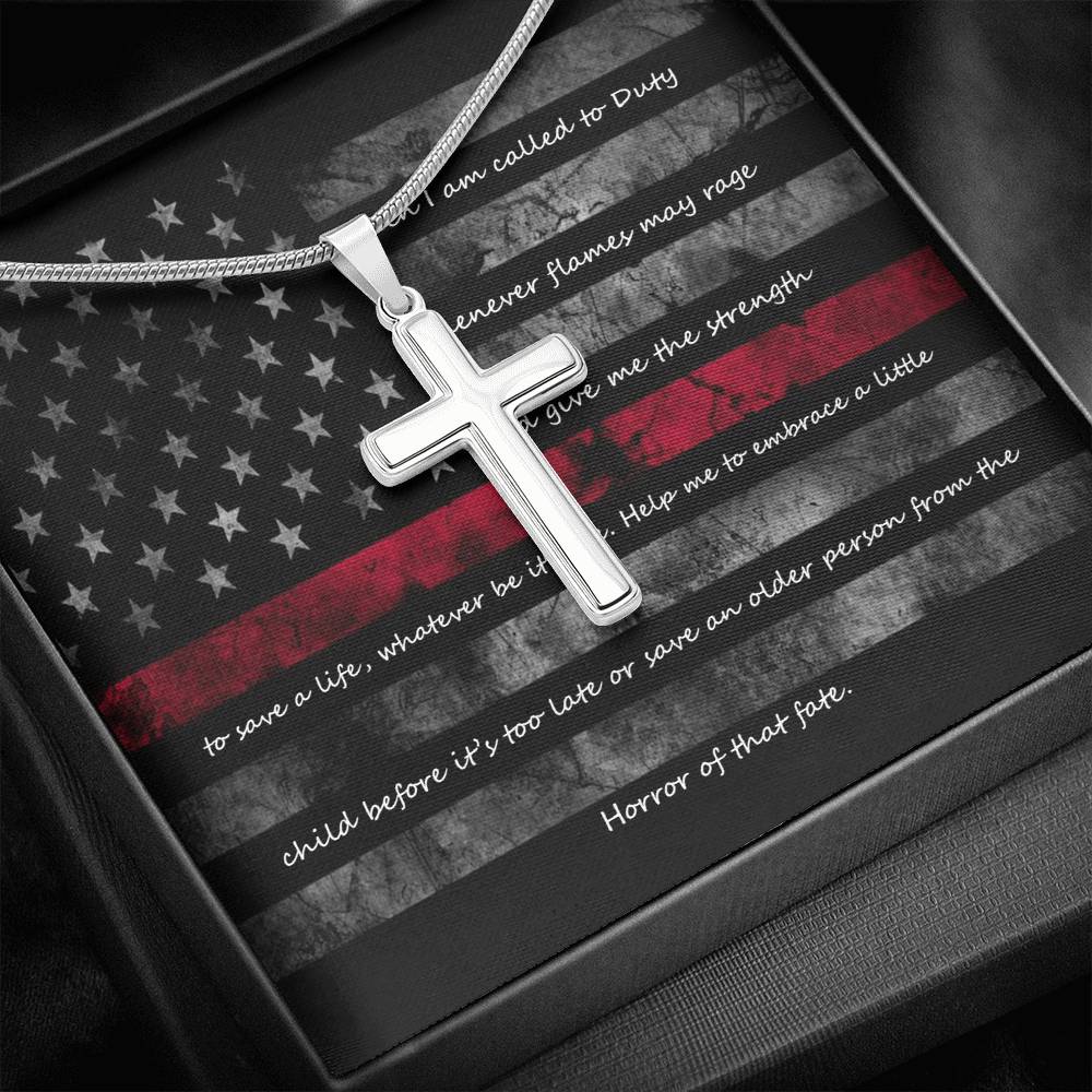Firefighter Gift Cross Necklace with Message Card