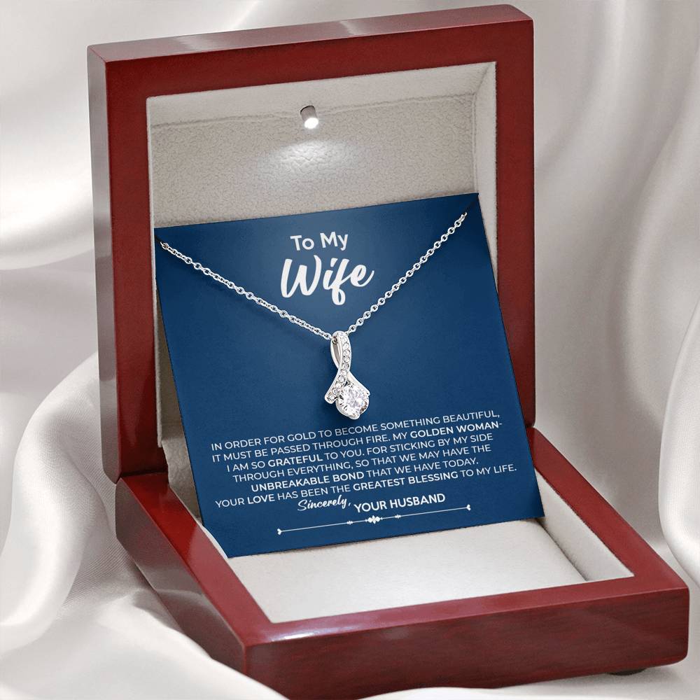 To My Wife, Best Gift for Wife Alluring Beauty Necklace with Message Card Blue