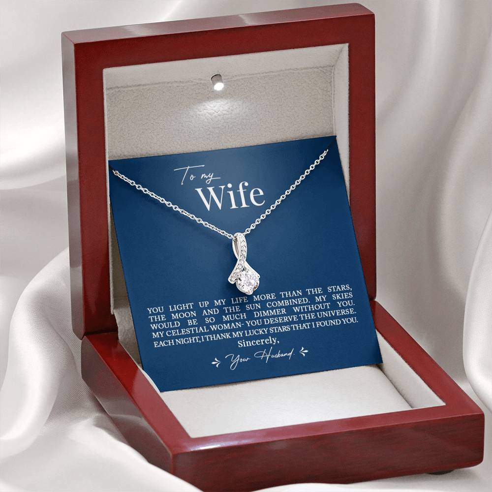 To My Wife, Romantic Gift for Wife Alluring Beauty Necklace with Message Card Blue