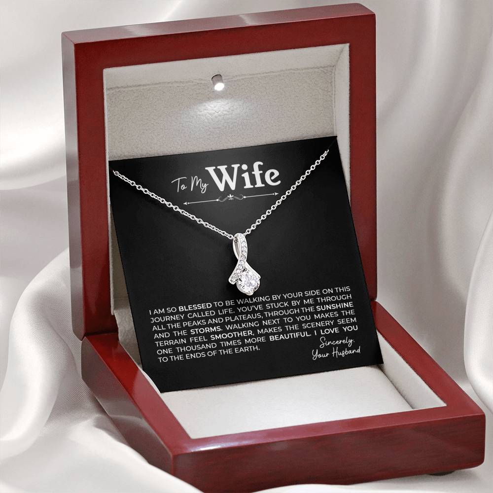 To My Wife, Gift for Wife Alluring Beauty Necklace with Message Card Black