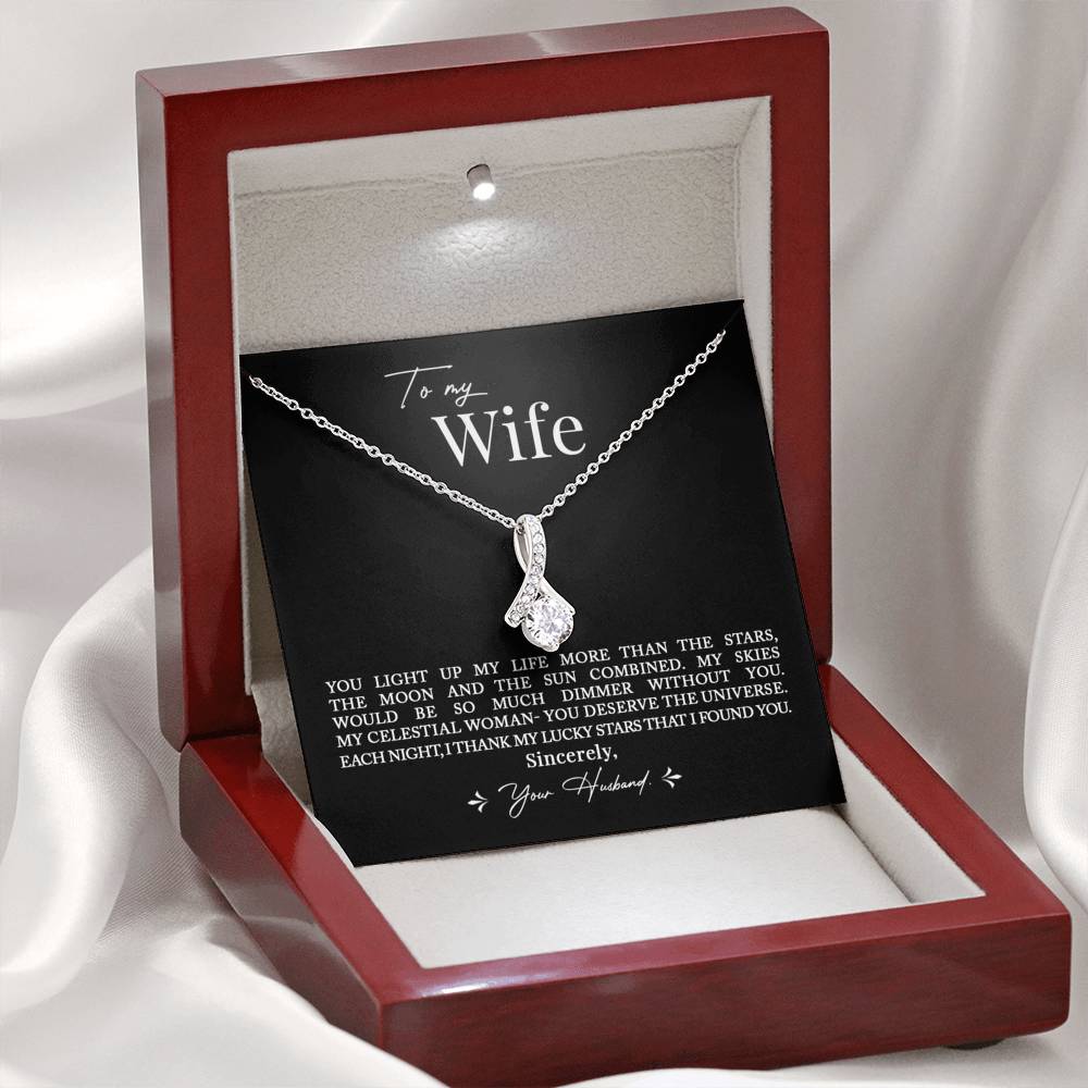 To My Wife, Romantic Best Gift for Wife Alluring Beauty Necklace with Message Card Black