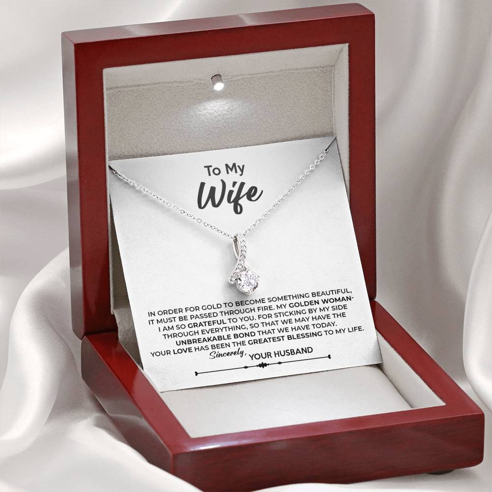 To My Wife, Best Gift for Wife Alluring Beauty Necklace with Message Card White