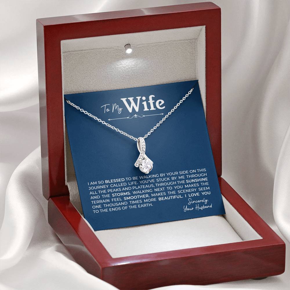 To My Wife, Gift for Wife Alluring Beauty Necklace with Message Card Blue