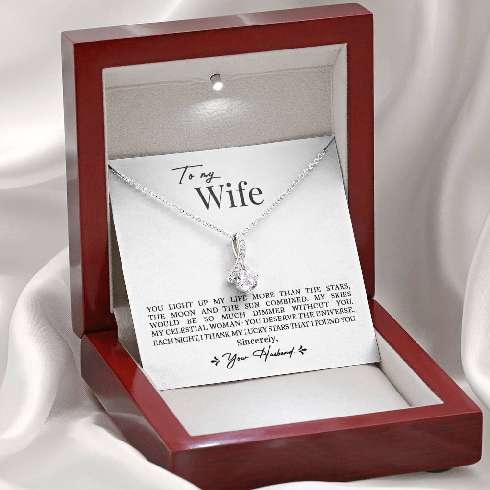 To My Wife, Romantic Best Gift for Wife Alluring Beauty Necklace with Message Card White