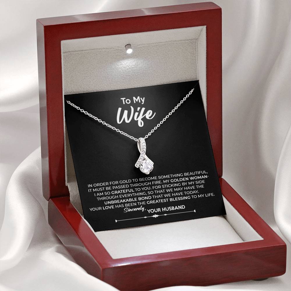 To My Wife, Best Gift for Wife Alluring Beauty Necklace with Message Card Black