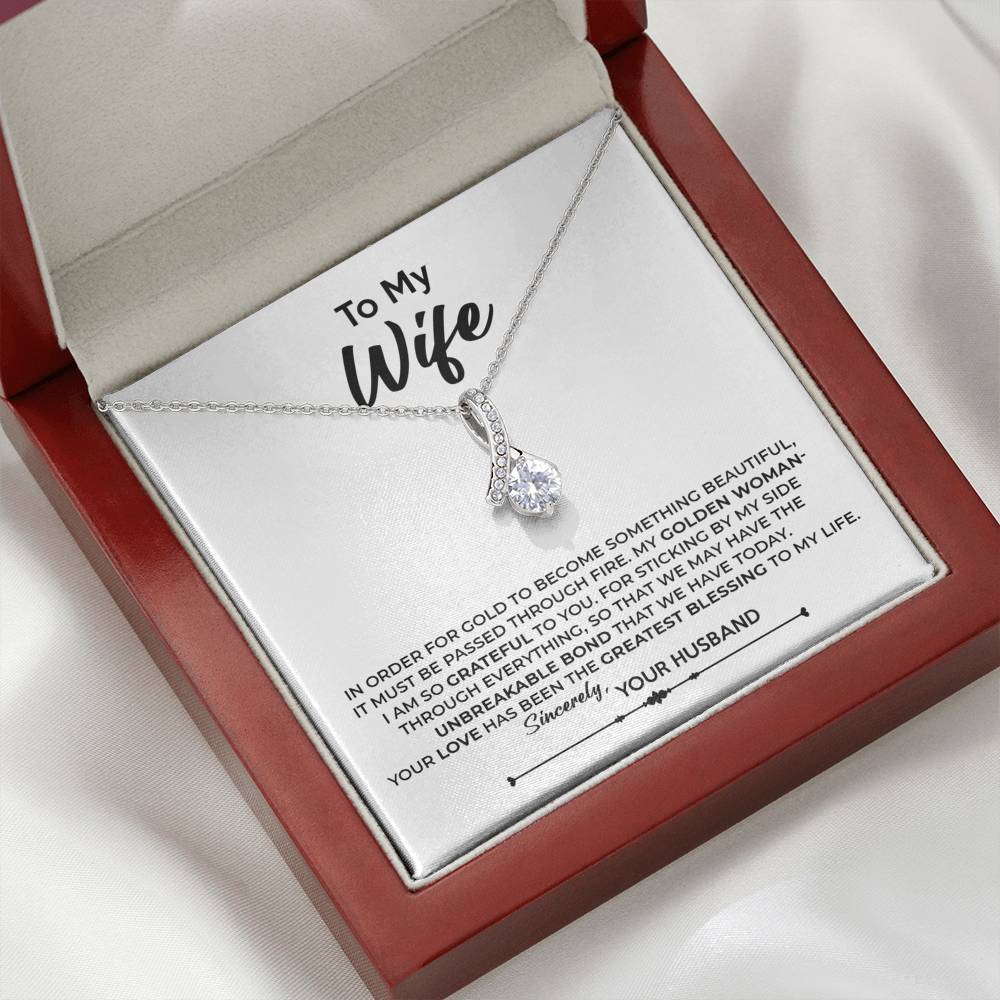 To My Wife, Best Gift for Wife Alluring Beauty Necklace with Message Card White