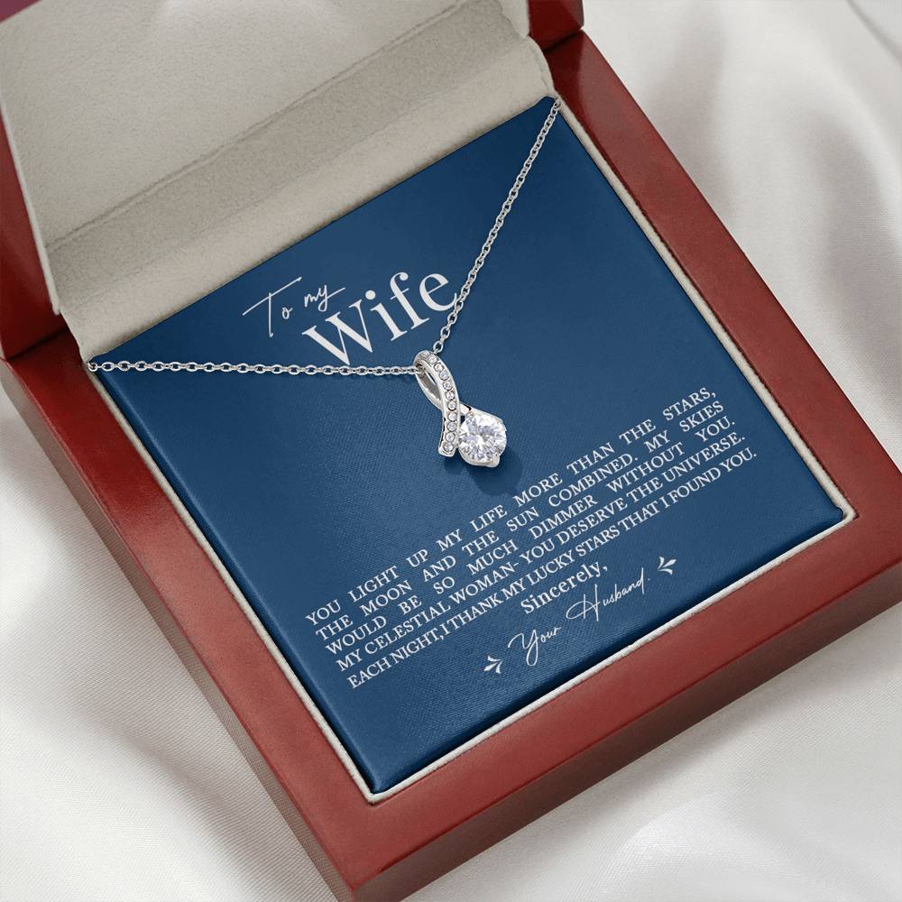 To My Wife, Romantic Gift for Wife Alluring Beauty Necklace with Message Card Blue