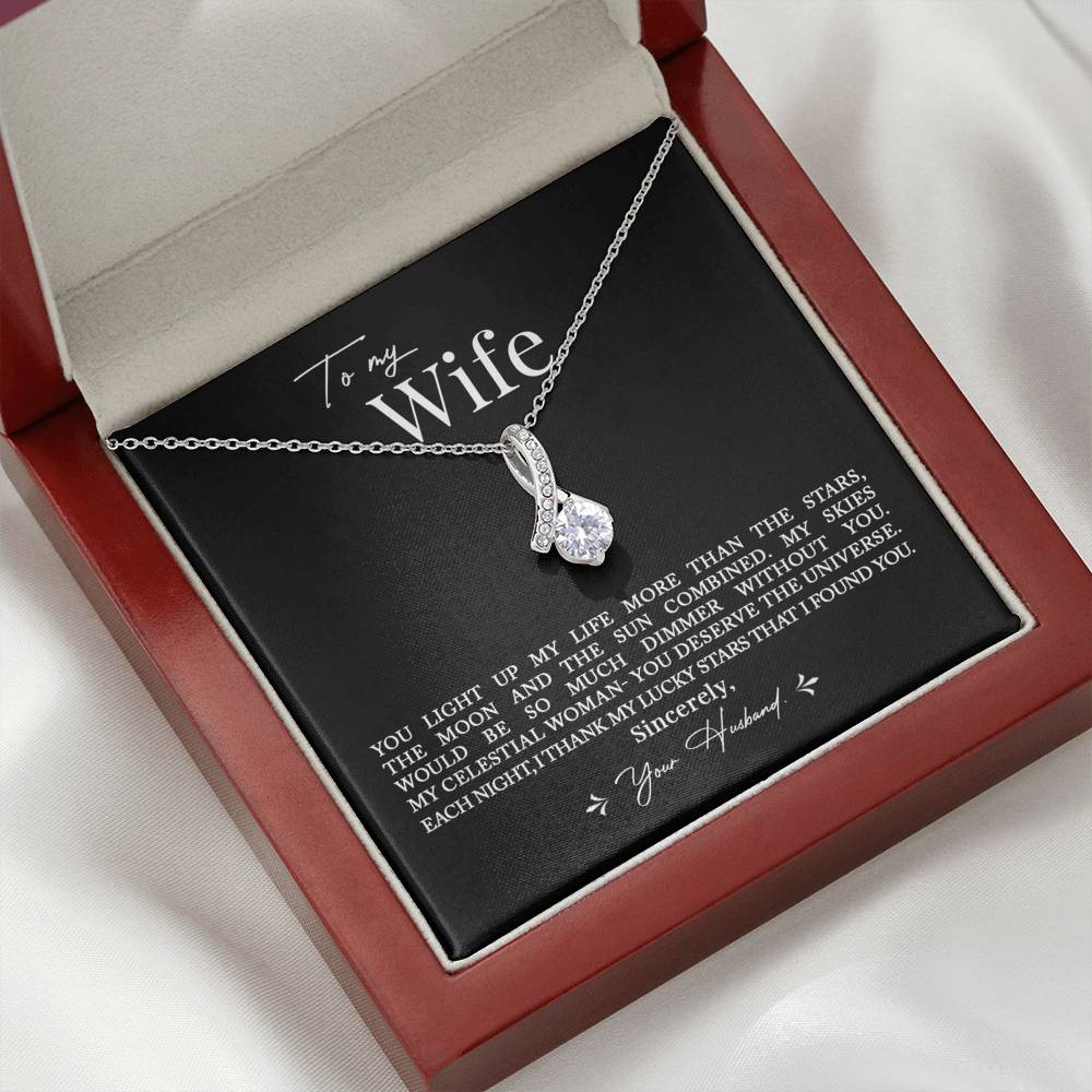 To My Wife, Romantic Best Gift for Wife Alluring Beauty Necklace with Message Card Black