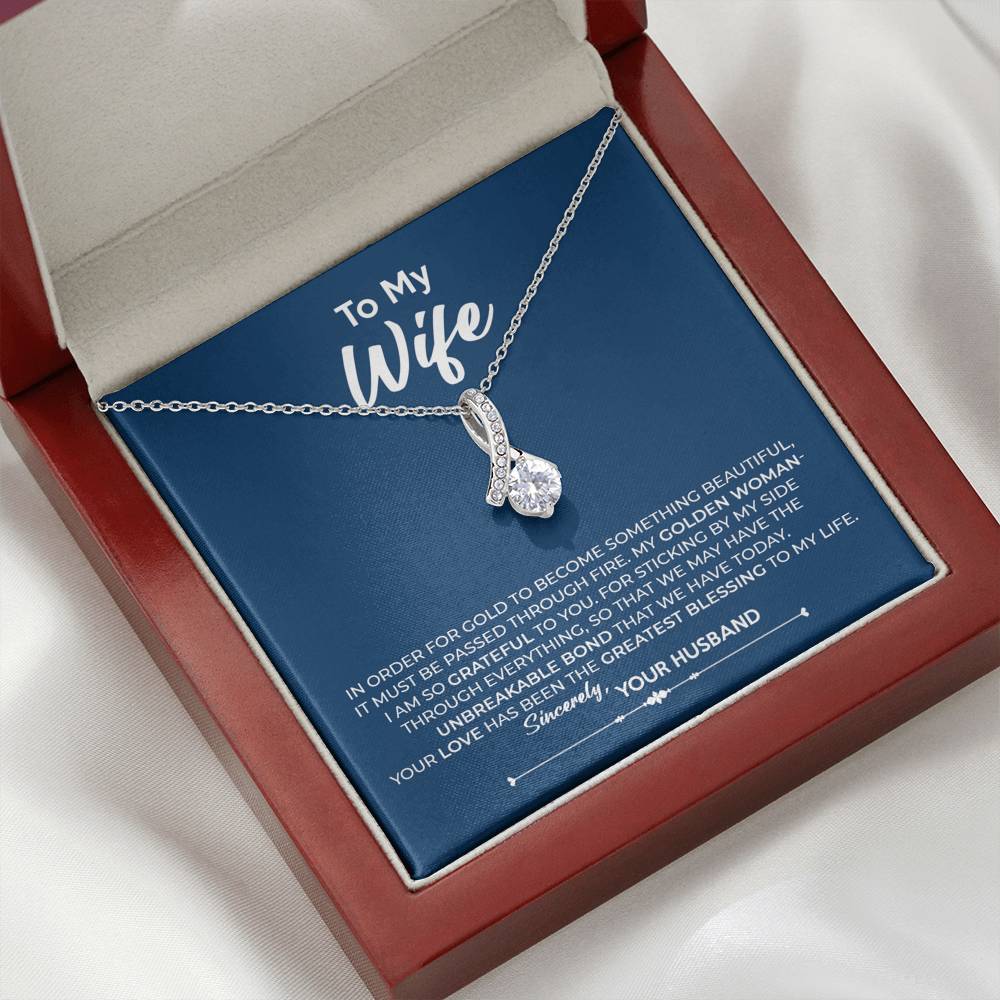 To My Wife, Best Gift for Wife Alluring Beauty Necklace with Message Card Blue