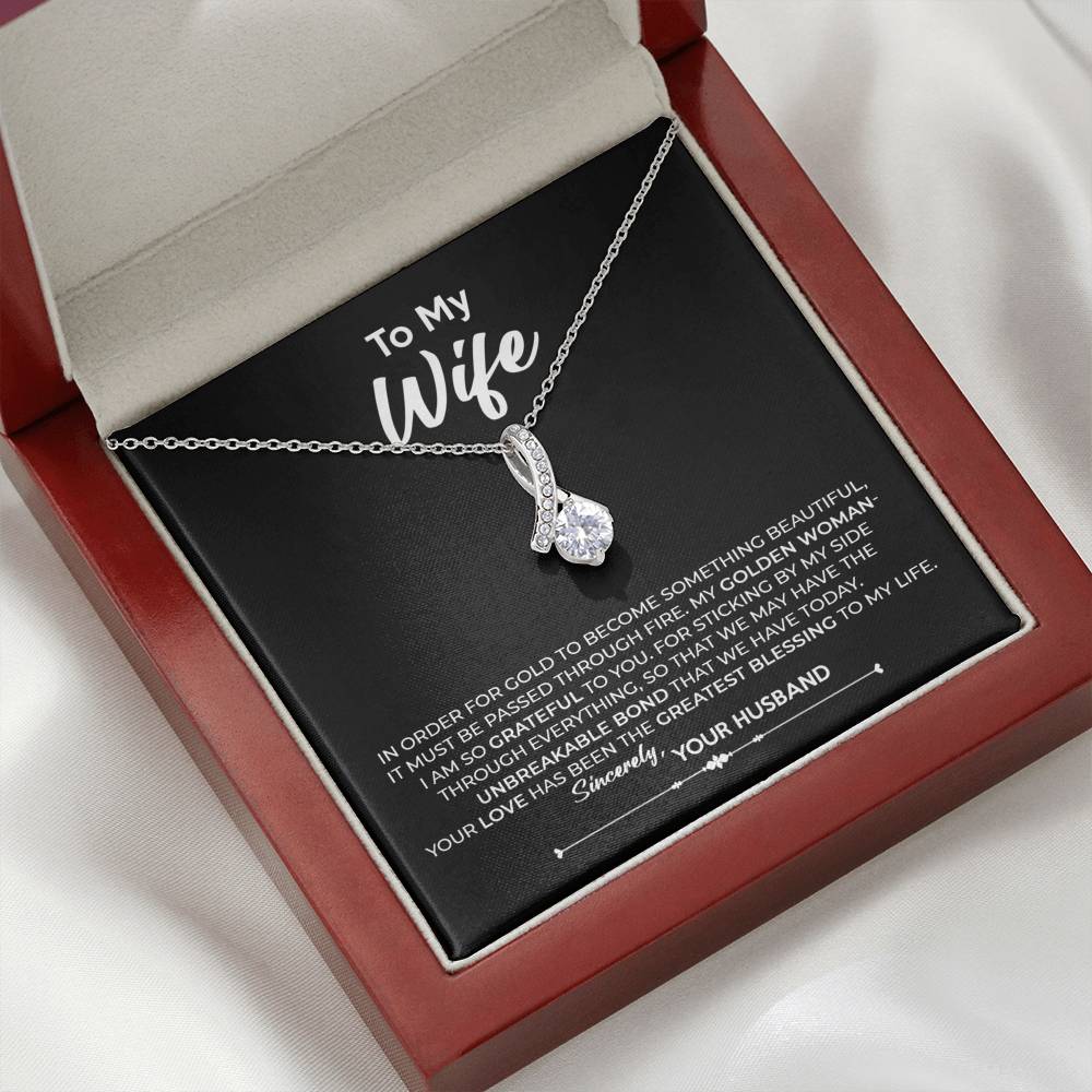 To My Wife, Best Gift for Wife Alluring Beauty Necklace with Message Card Black