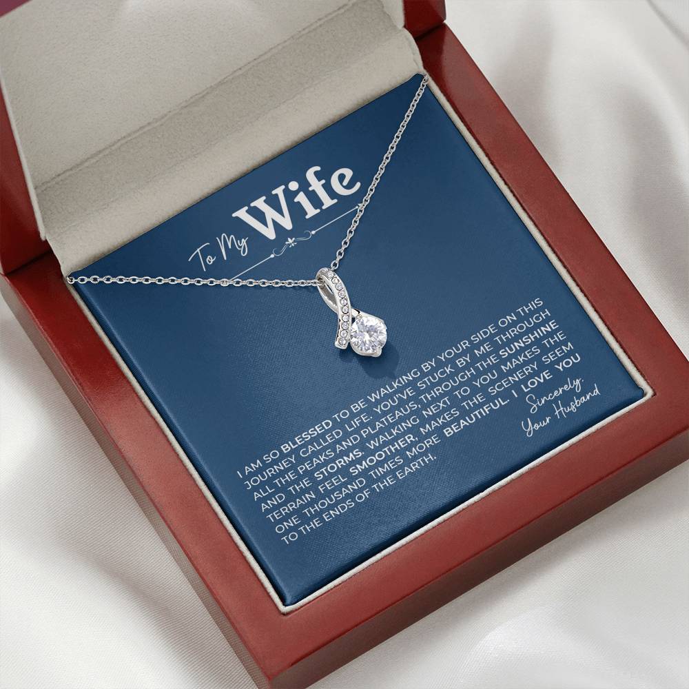 To My Wife, Gift for Wife Alluring Beauty Necklace with Message Card Blue