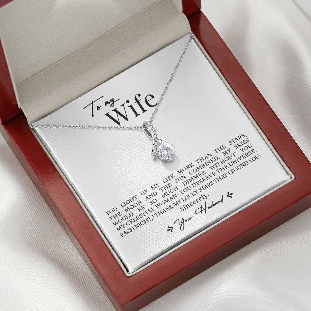 To My Wife, Romantic Best Gift for Wife Alluring Beauty Necklace with Message Card White