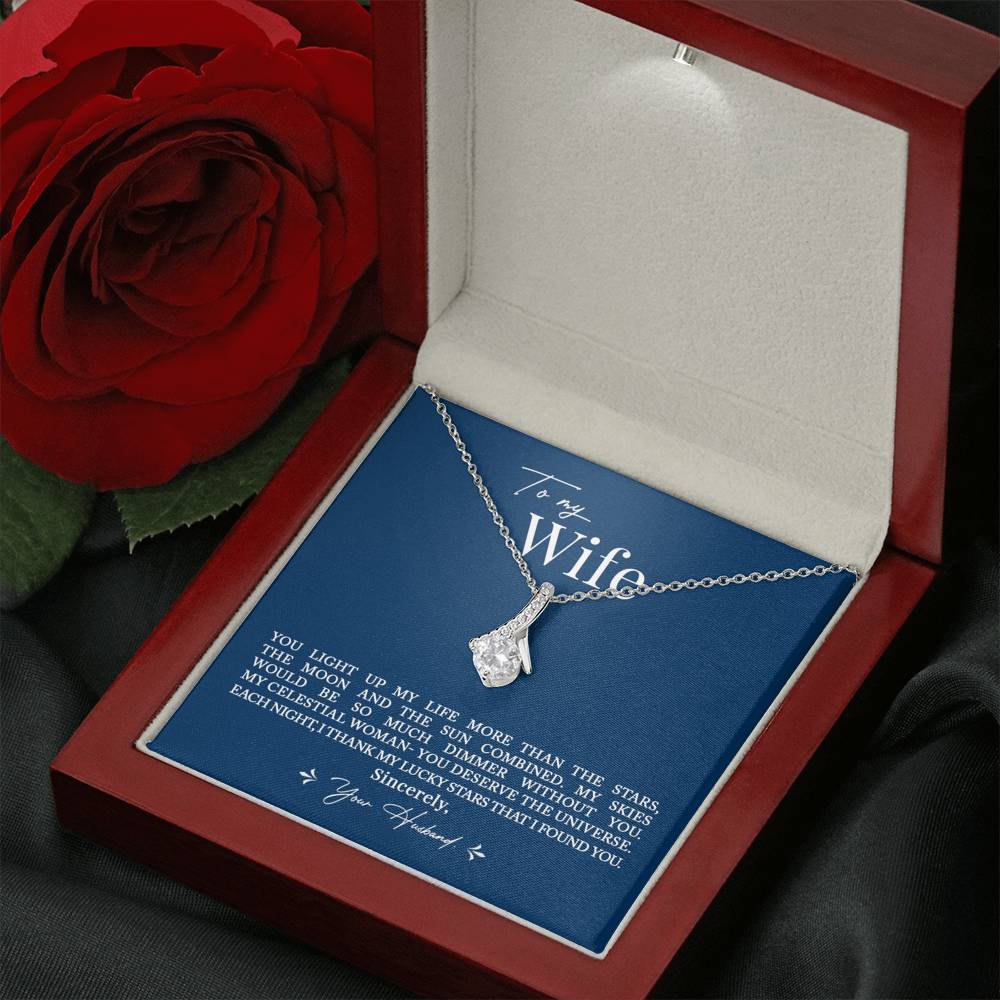 To My Wife, Romantic Gift for Wife Alluring Beauty Necklace with Message Card Blue