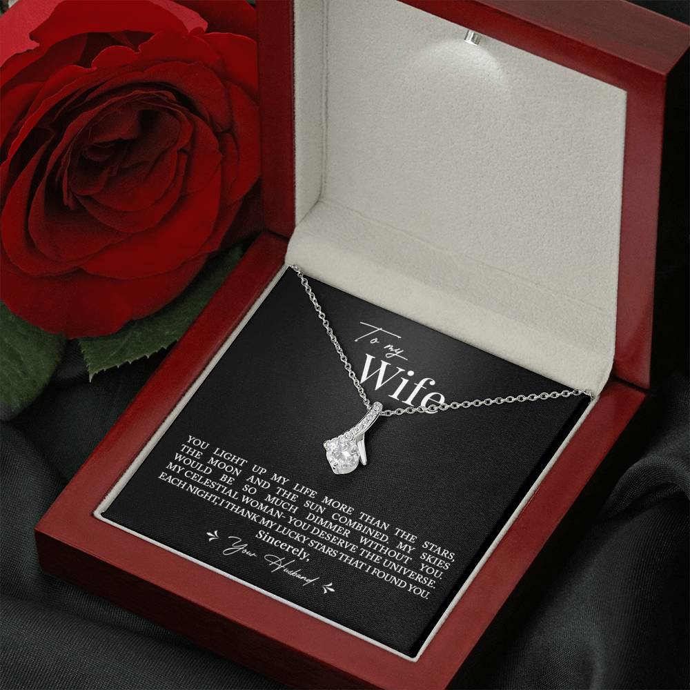 To My Wife, Romantic Best Gift for Wife Alluring Beauty Necklace with Message Card Black