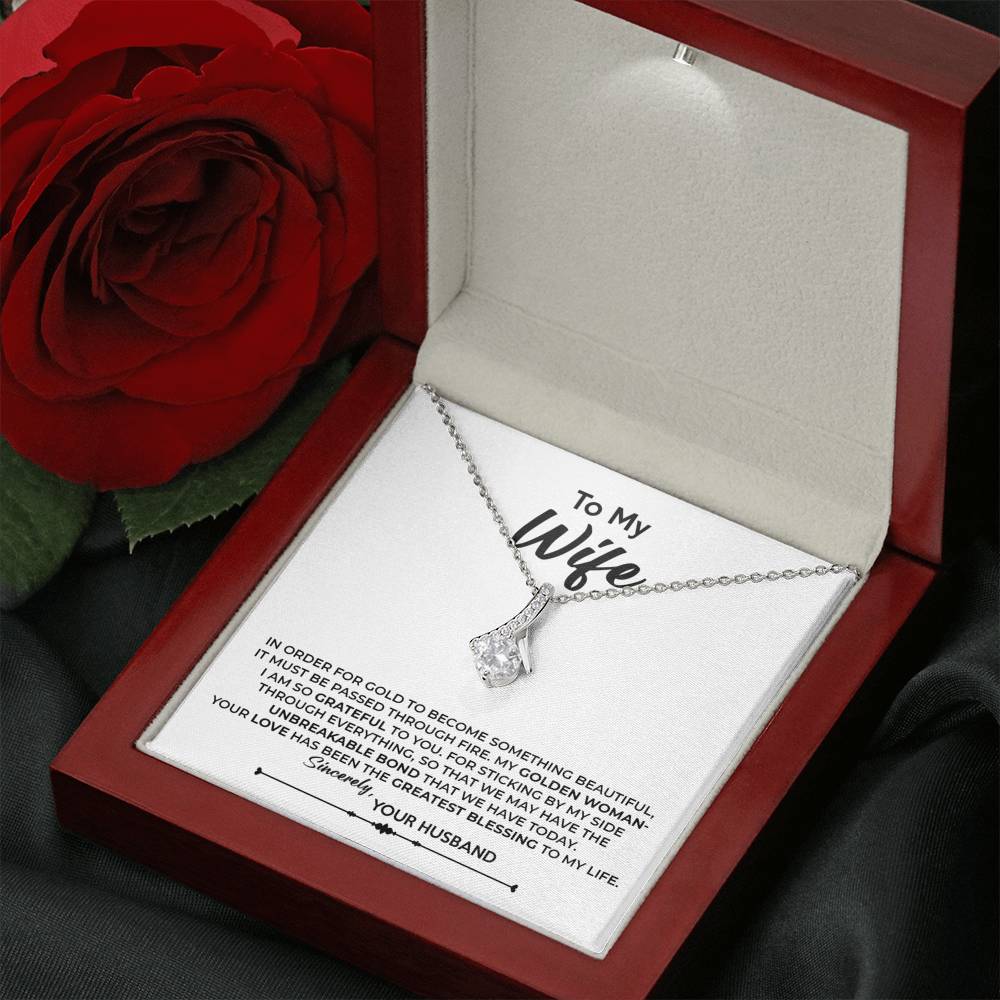 To My Wife, Best Gift for Wife Alluring Beauty Necklace with Message Card White