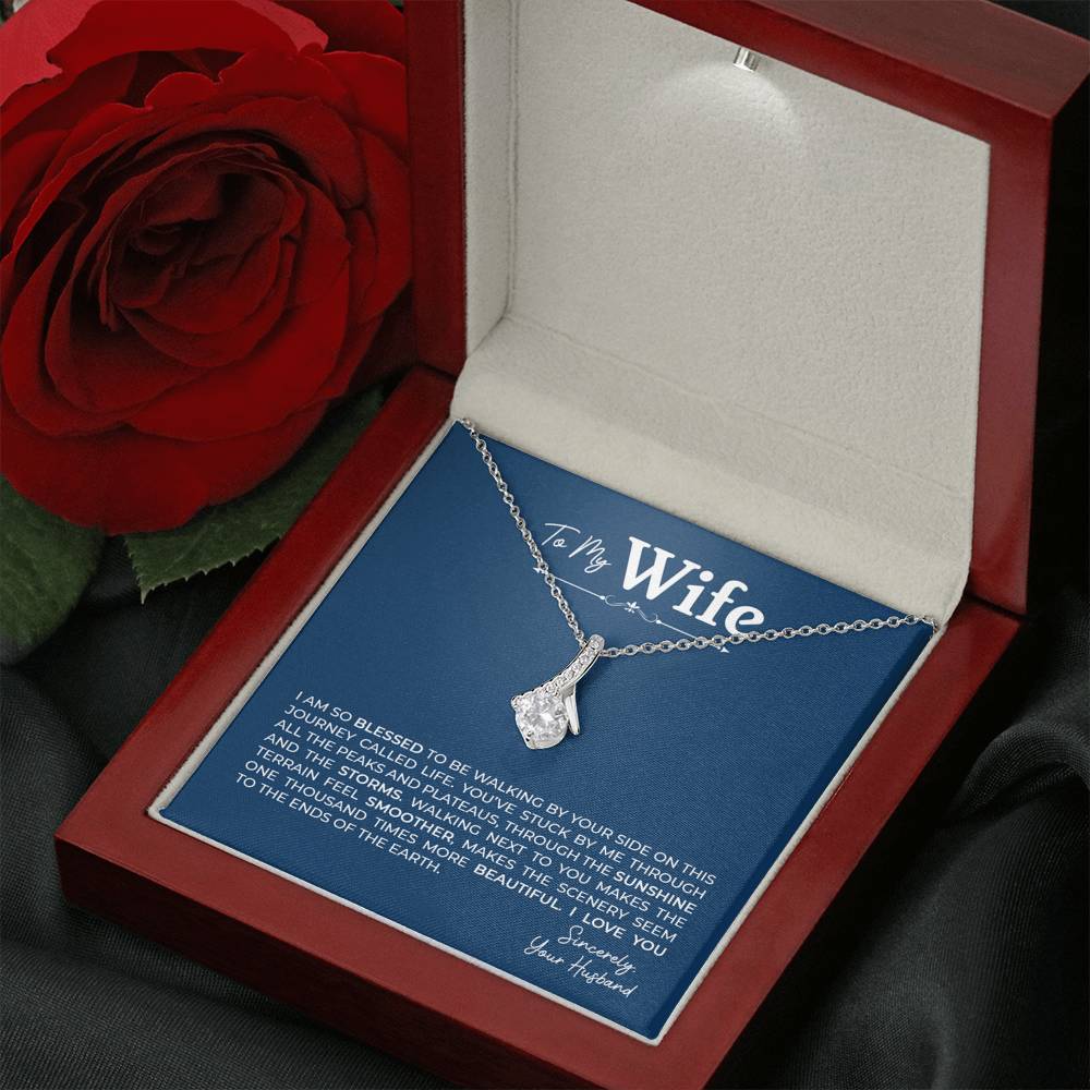 To My Wife, Gift for Wife Alluring Beauty Necklace with Message Card Blue