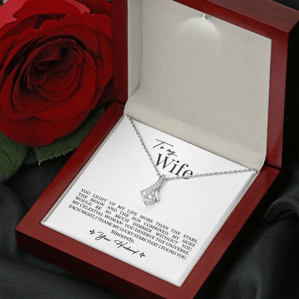 To My Wife, Romantic Best Gift for Wife Alluring Beauty Necklace with Message Card White