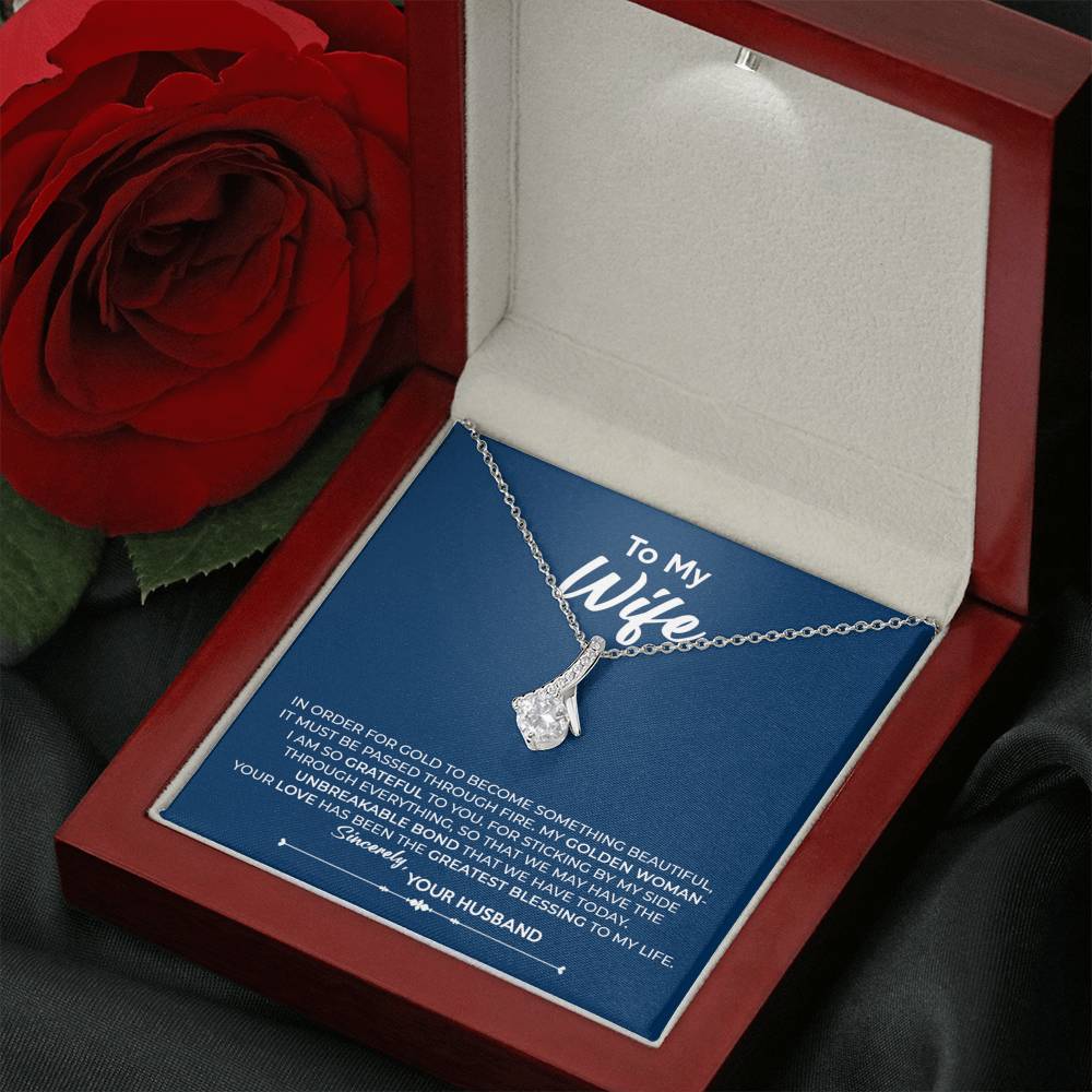 To My Wife, Best Gift for Wife Alluring Beauty Necklace with Message Card Blue