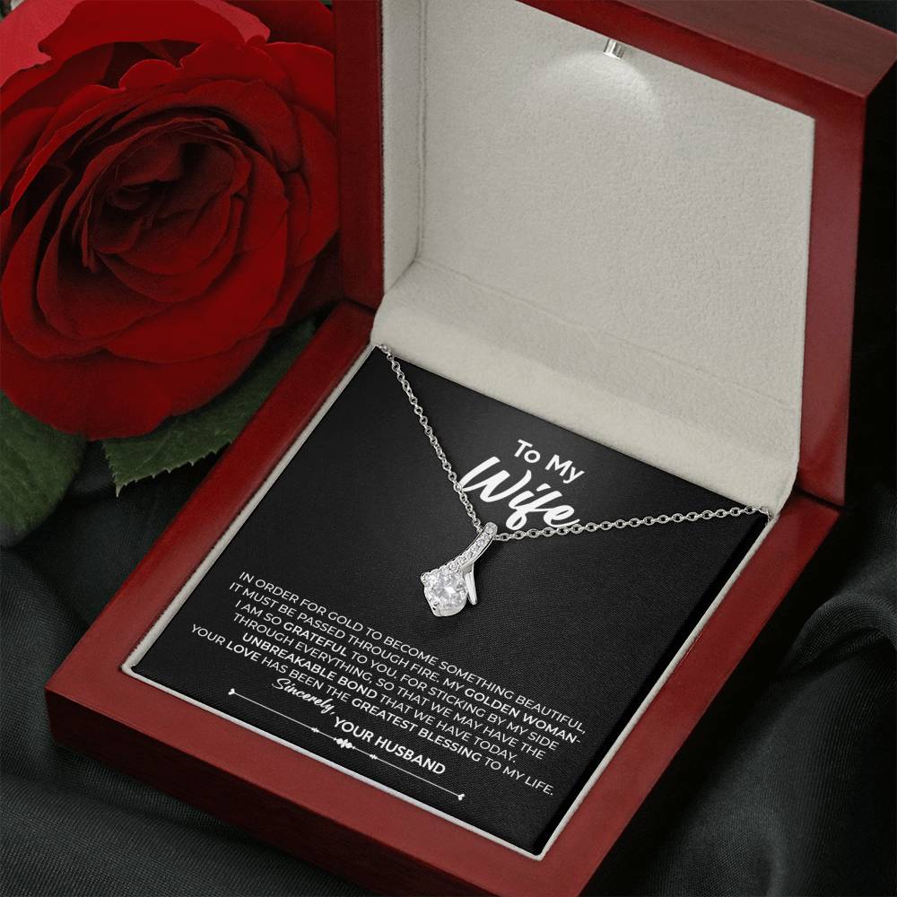 To My Wife, Best Gift for Wife Alluring Beauty Necklace with Message Card Black