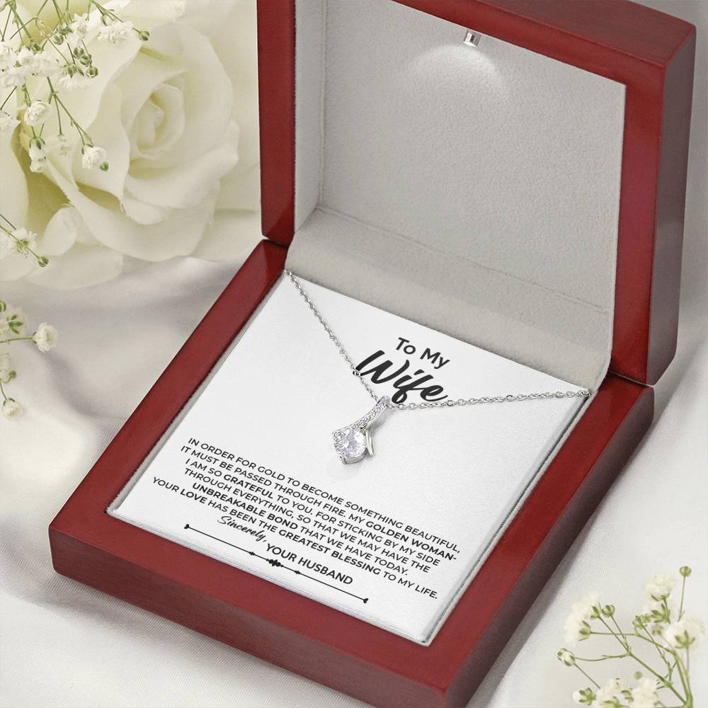 To My Wife, Best Gift for Wife Alluring Beauty Necklace with Message Card White