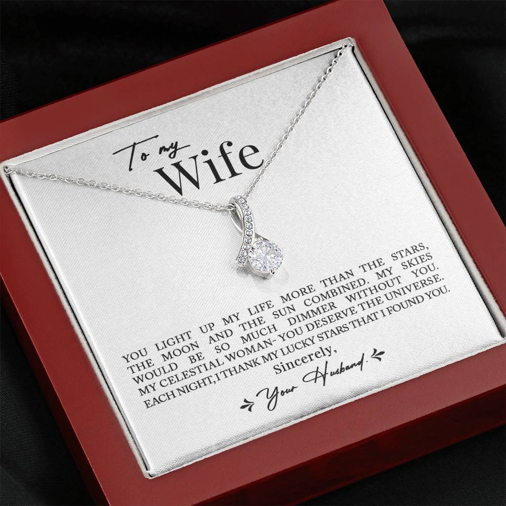 To My Wife, Romantic Best Gift for Wife Alluring Beauty Necklace with Message Card White
