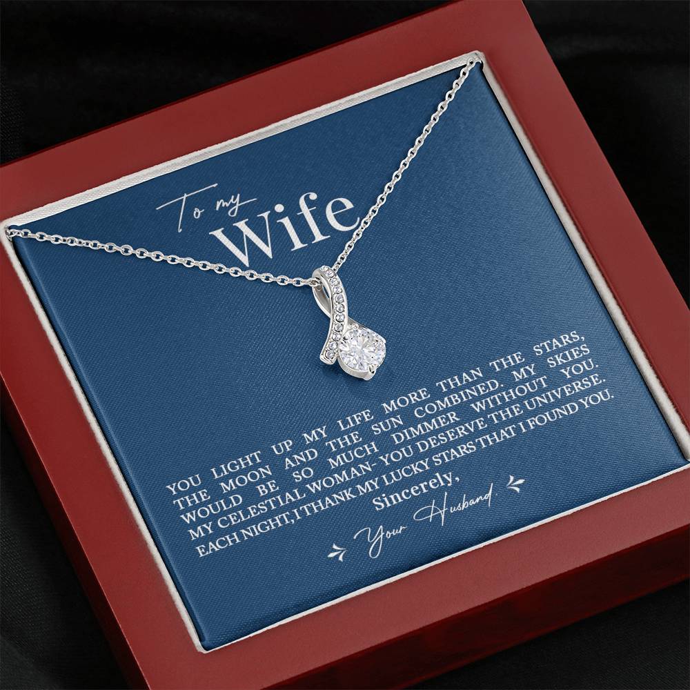 To My Wife, Romantic Gift for Wife Alluring Beauty Necklace with Message Card Blue