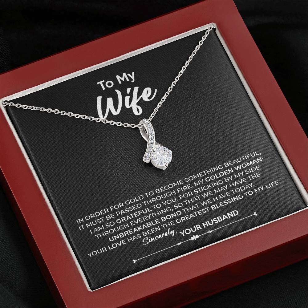 To My Wife, Best Gift for Wife Alluring Beauty Necklace with Message Card Black