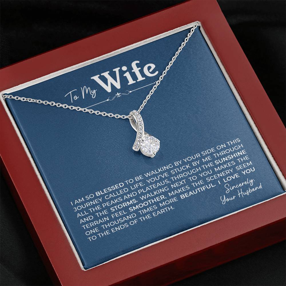 To My Wife, Gift for Wife Alluring Beauty Necklace with Message Card Blue