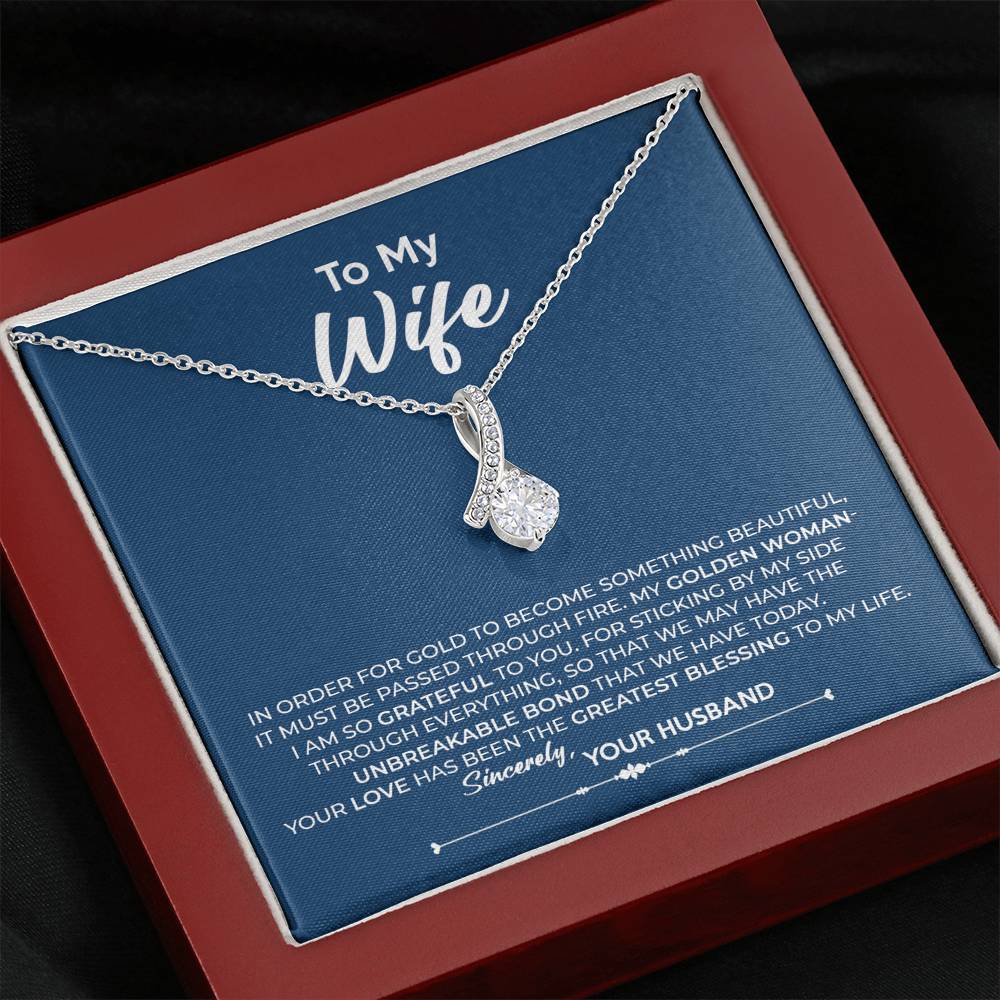 To My Wife, Best Gift for Wife Alluring Beauty Necklace with Message Card Blue