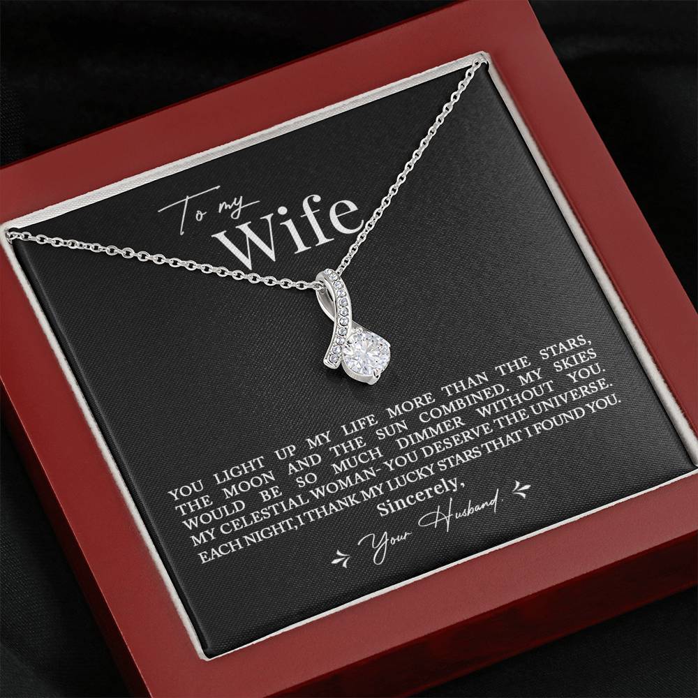 To My Wife, Romantic Best Gift for Wife Alluring Beauty Necklace with Message Card Black