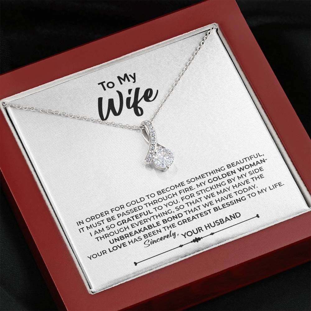 To My Wife, Best Gift for Wife Alluring Beauty Necklace with Message Card White