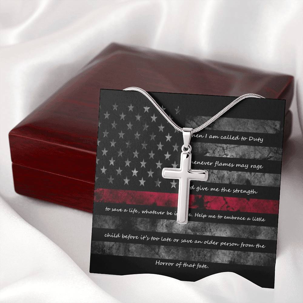 Firefighter Gift Cross Necklace with Message Card