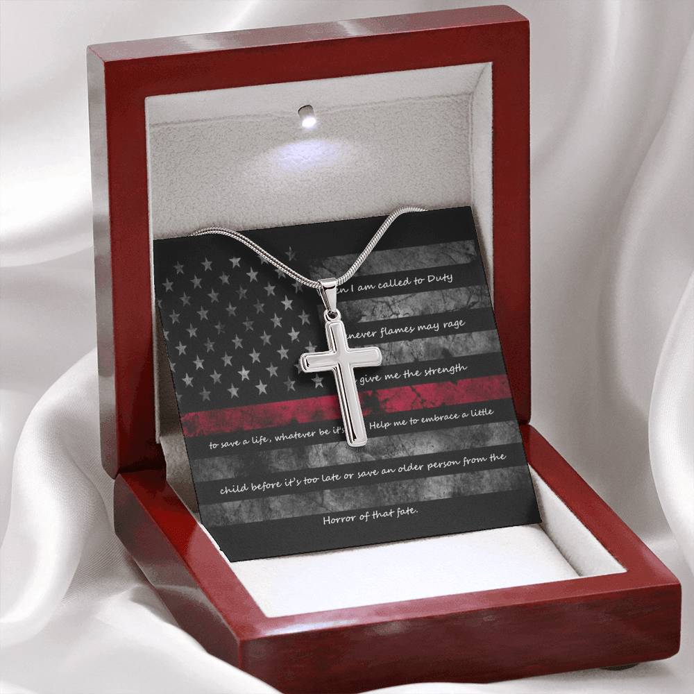 Firefighter Gift Cross Necklace with Message Card